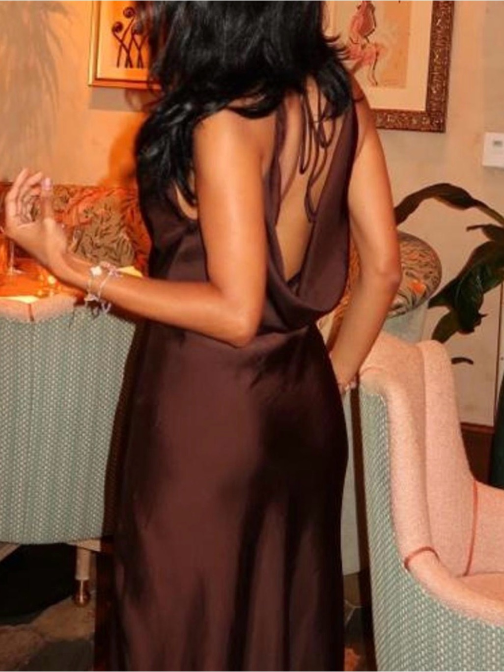 Zara Satin Cowl-Neck Maxi Dress - Brown — image 4 of 4